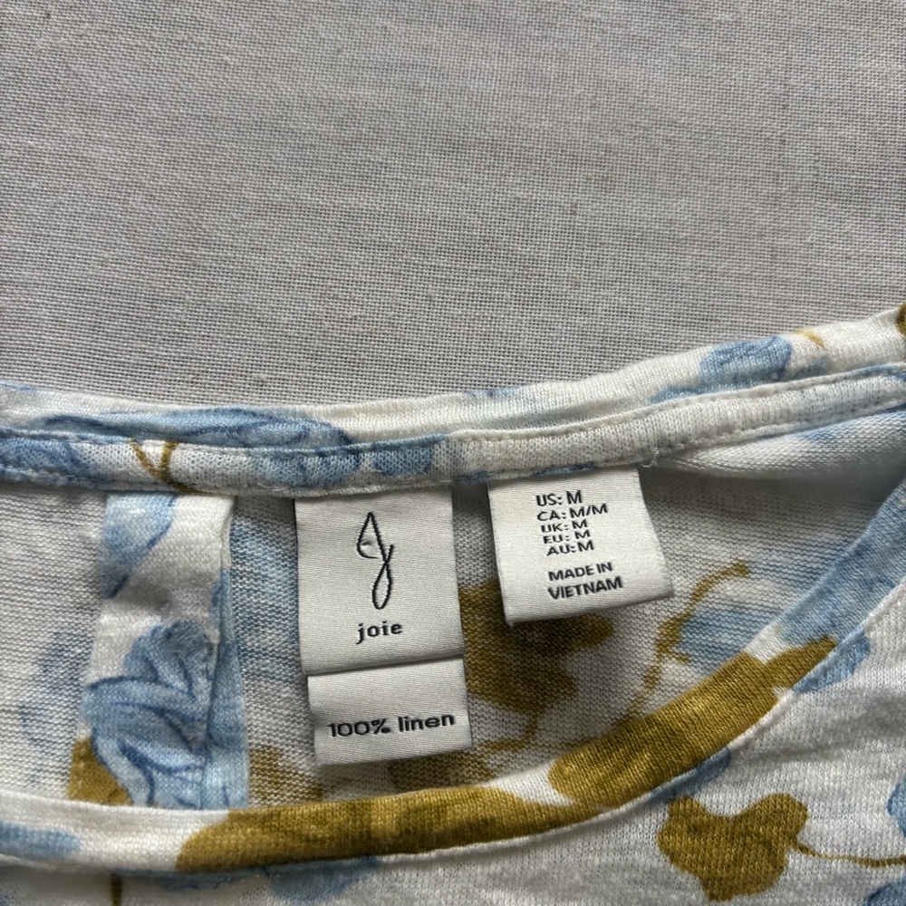 Joie Floral Print 100% Linen Top Blue M | Lightweight Feminine - Picture 2 of 5